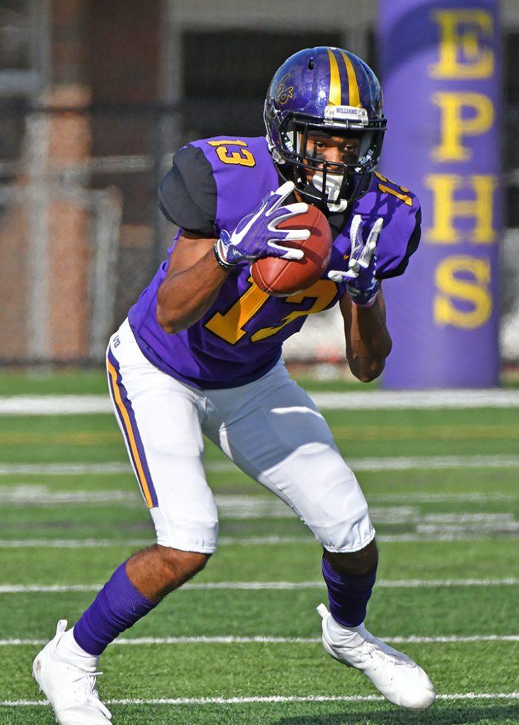 Justin Nelson ’21 recorded 59 receiving yards and caught the first touchdown for the Ephs on Saturday. Photo courtesy of Sports Information.