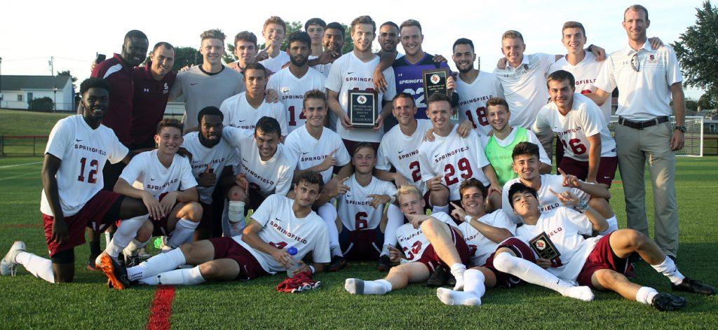 After three years as an assistant coach of men’s soccer, Tommy Crabill (right) became head coach of men’s soccer at Springfield. Photo courtesy of SPRINGFIELD COLLEGE.