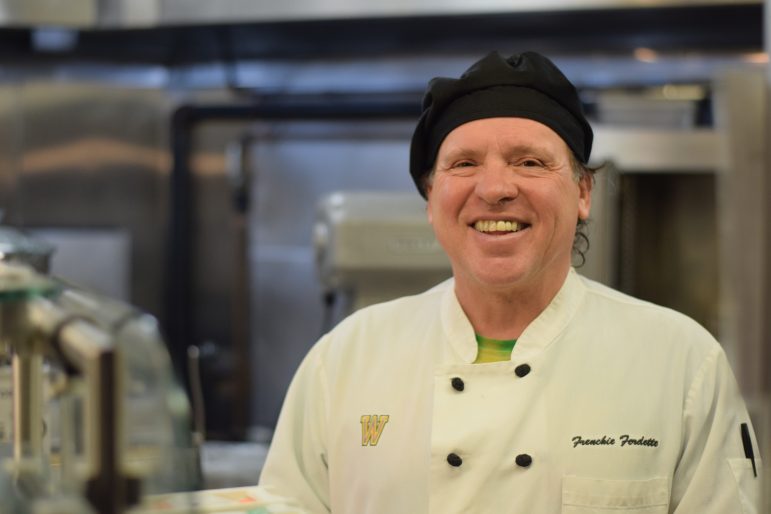 Francis Frenchie Fredette, a cook at Driscoll, is well known for his exuberant sense of humor. 