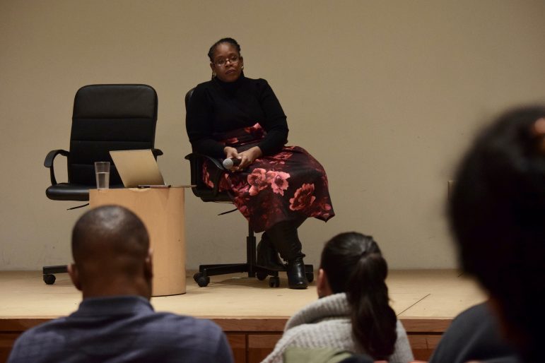 Glynda Carr discussed activism and voter supression at the Let My People Vote screening on Martin Luther King Jr. Day. Sabrine Brismeur/Photo Editor.
