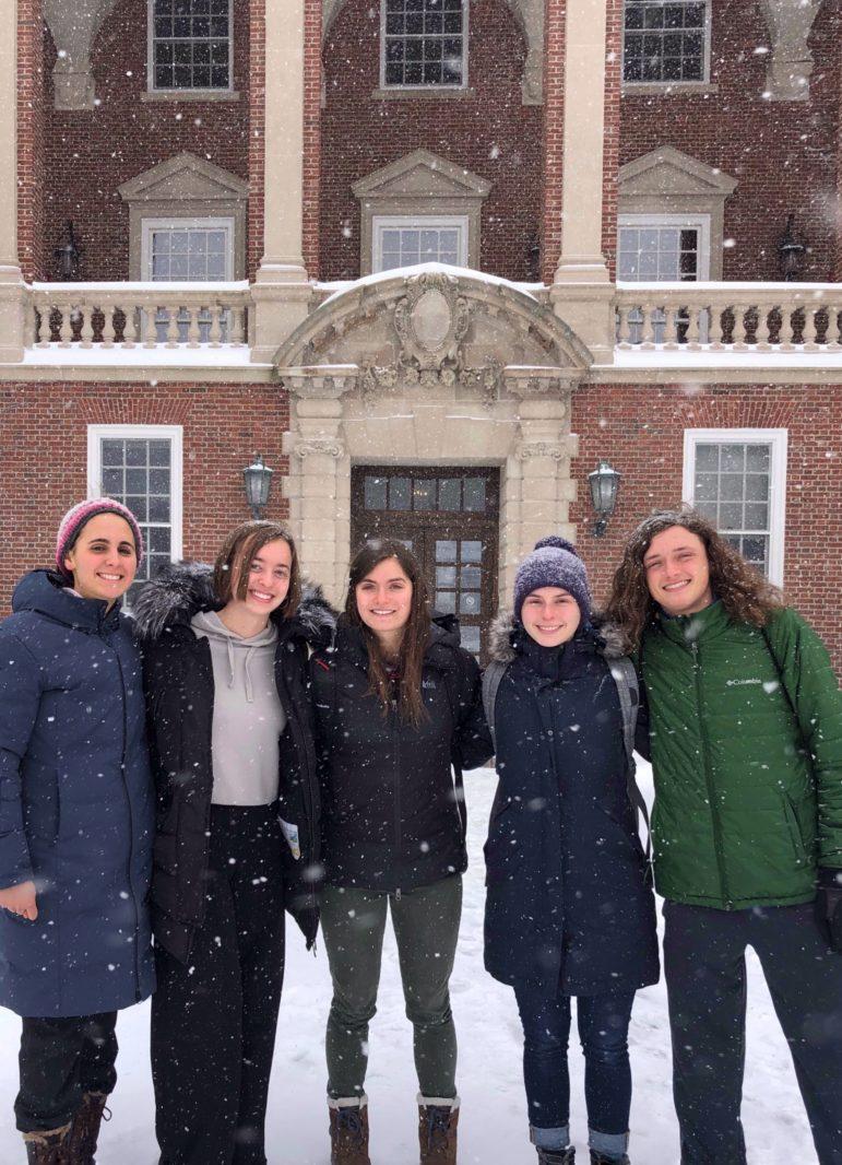 Members of the Sawyer Thoughts team include (from left) Grace Dailey ’22, Annie Miklas ’22, Sydney Pope ’22, Hannah Jackson ’22 and Sam Schraver ’22. Leslie Garcia/Staff Photographer.