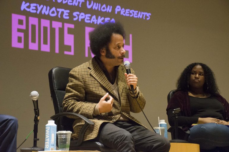 Activist, director, rapper, screenwriter, musician and filmmaker Boots Riley spoke in Paresky Auditorium as this year's Black History Month keynote. SABRINE BRISMEUR/PHOTO EDITOR
