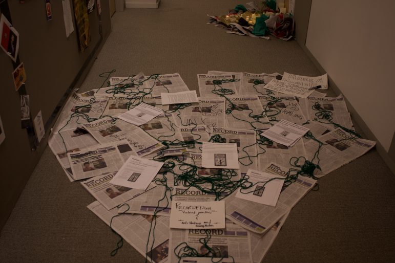 An installation in solidarity wih Green and Love in Hollander Hall. ANIAH PRICE/PHOTO EDITOR