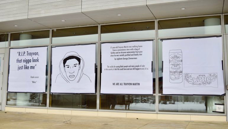 Four new posters were placed outside Paresky on Monday, including the original banners Frank Ocean lyrics and a drawing of Trayvon Martin. ANIAH PRICE/PHOTO EDITOR