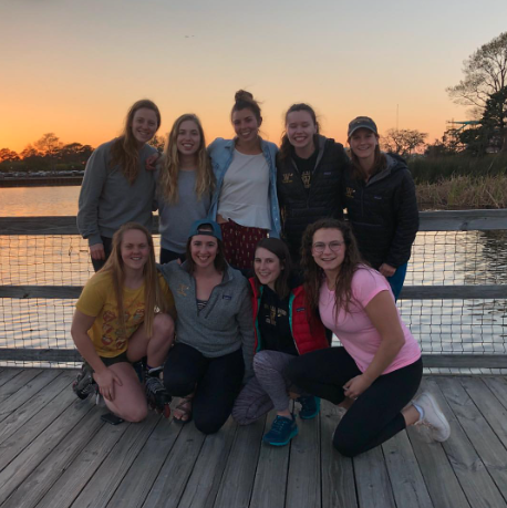 The women’s crew team, including their members pictured above, traveled to Myrtle Beach, S.C., to train over spring break. Photo courtesy of Eph Rowing.