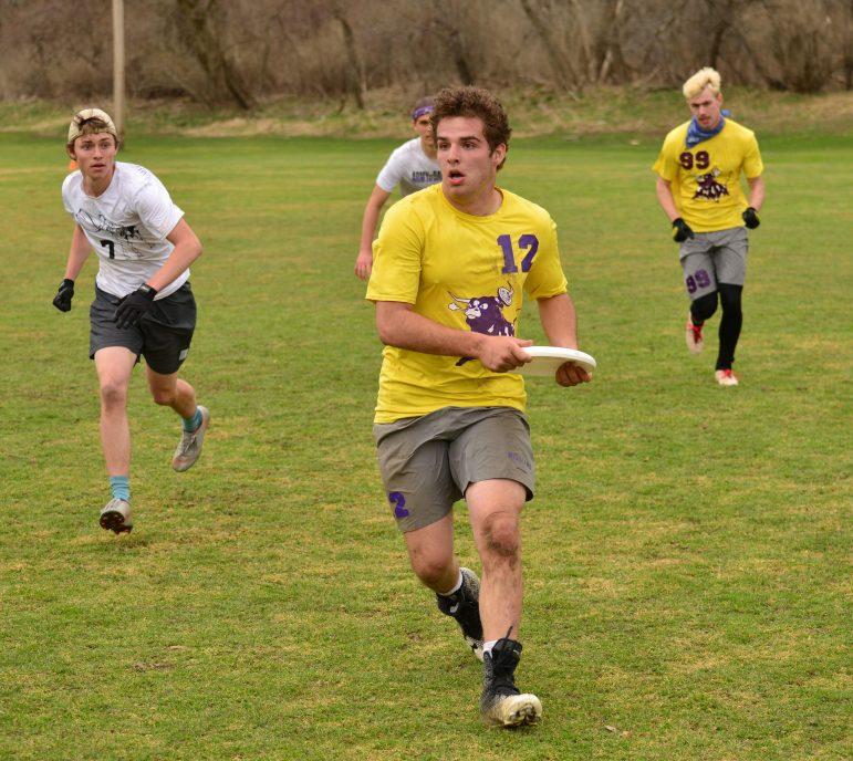 Nate Munson-Palomba ’21 looks to score upfield after catching an under during WUFO’s home tournament at Cole Field last weekend. Photo courtesy of Barron Koralesky.