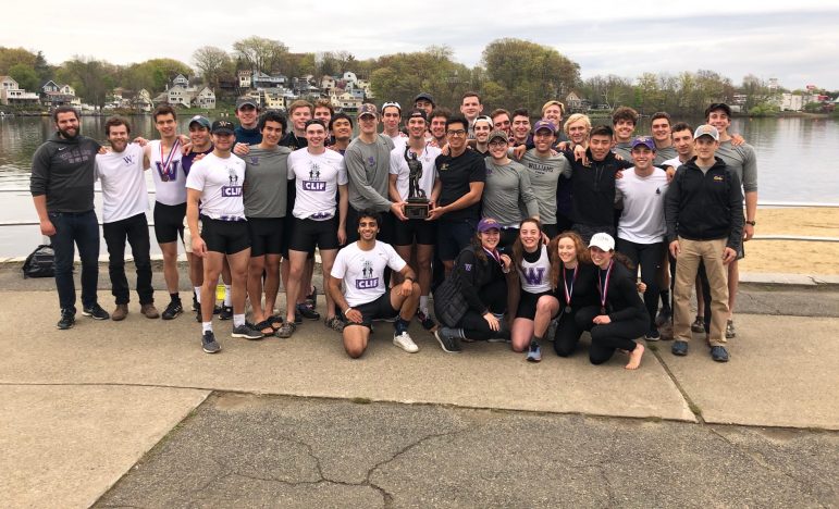 Men’s crew claimed a victory on Saturday after all four boats earned medals. The 4V and 3V won silver, and the 2V and 1V earned bronze. Photo courtesy of Sports Information.