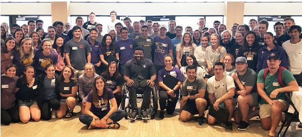   Varsity captains welcomed keynote speaker Timothy Alexander during their annual training. Photo courtesy of Sports Information.