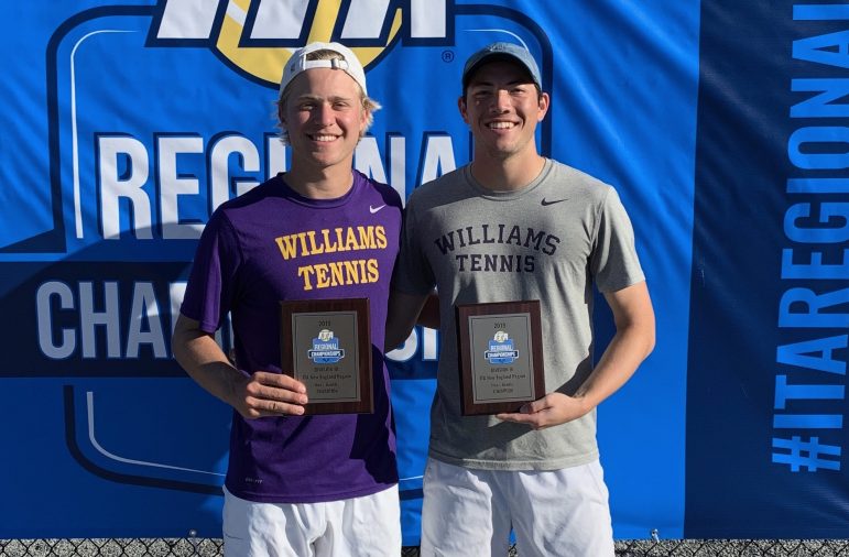 The first-seeded duo of Frelinghuysen and Taylor won amongst a field of 32 doubles pairs from 20 colleges in New England. Photo courtesy of Michael Medvedev.
