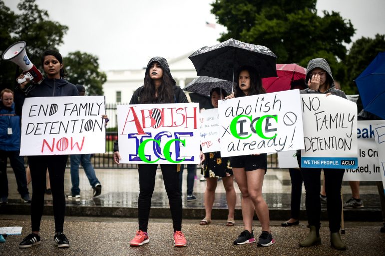 Activists gather outside the White House in response to a call from the American Civil Liberties Union (ACLU) to protest the separation of children from their migrant families at the US-Mexico border, June 22, 2018 in Washington, DC. / AFP PHOTO / Eric BARADATERIC BARADAT/AFP/Getty Images