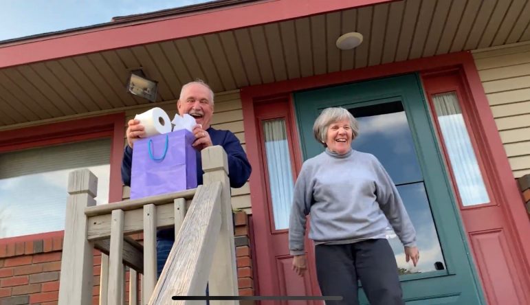 After seeing on Facebook that his birthday was coming up, Gillooly gave a neighbor toilet paper in a gift bag. (Photo courtesy of Hayden Gillooly.)