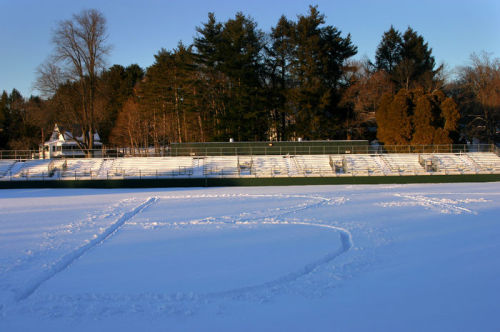 Brian Hirshman ’06 revealed the true story behind the 'B+' on Amherst College's football field. (Photo courtesy of Brian Hirshman.)