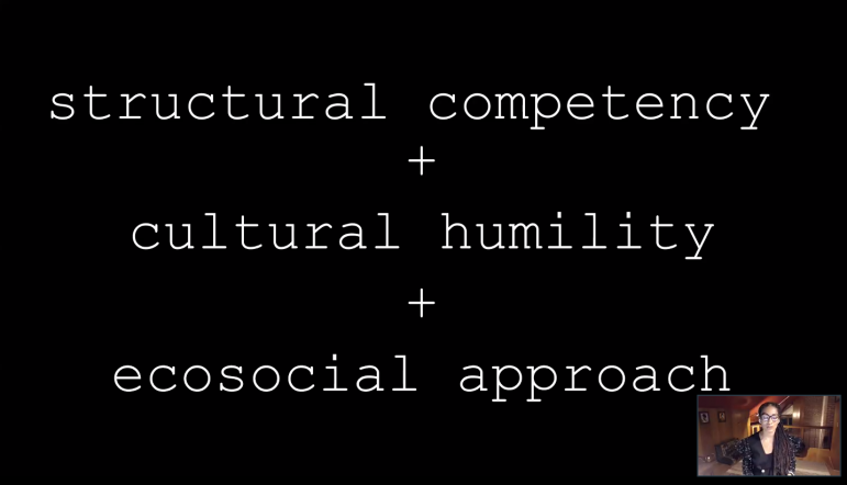 Dr. Ruha Benjamin discussed three key aspects to preserving the “virality” of racial justice advocacy: structural competency, cultural humility and an ecosocial approach. (Screenshot by Kit Conklin/The Williams Record.)