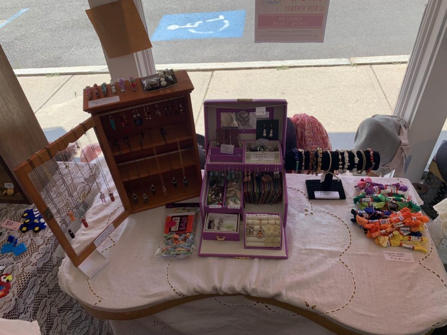 A shelf for custom jewelry was one of many that could be found through the show, displaying bracelets, necklaces, and earrings made from a variety of materials. (Cameron Pugh/The Williams Record)