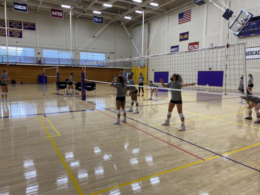 Athletes on the volleyball team must remain fully masked at all times during practices and games, both of which occur indoors. (Marit Hoyem/The Williams Record)