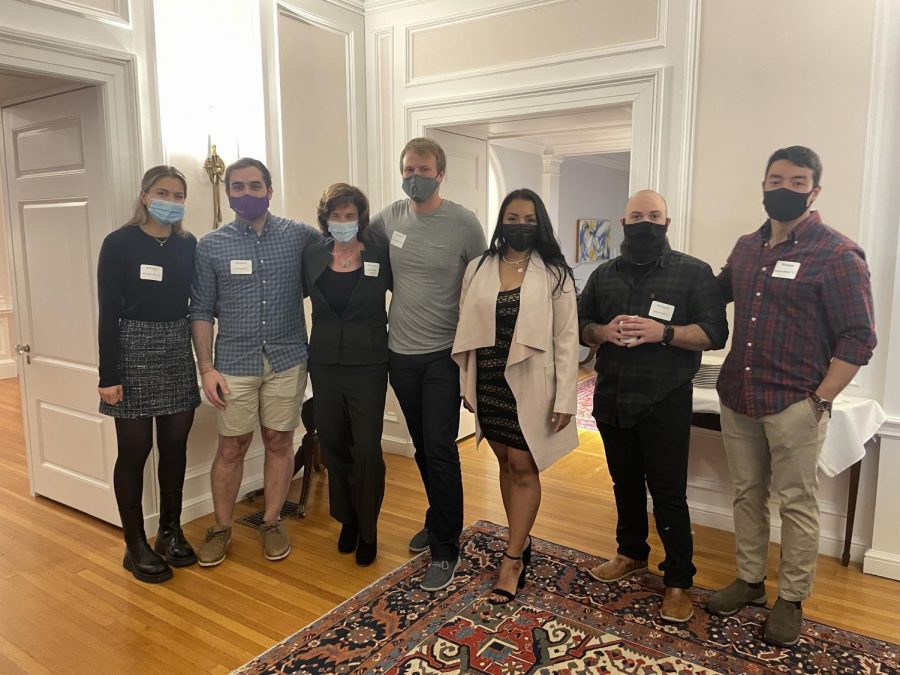 President Maud S. Mandel (third from the left) hosted an event at her house for Veterans Day and spoke with student veterans. (Jonathan Breibart/The Williams Record)