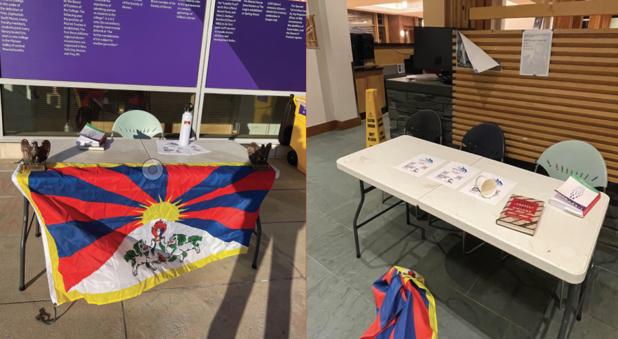 On Jan. 4, Topjor Tsultrim was tabling for The Milk Tea Alliance in Paresky Center, until he returned from dinner to find his Tibetan flag on the floor, and two falcon bookends, missing. 