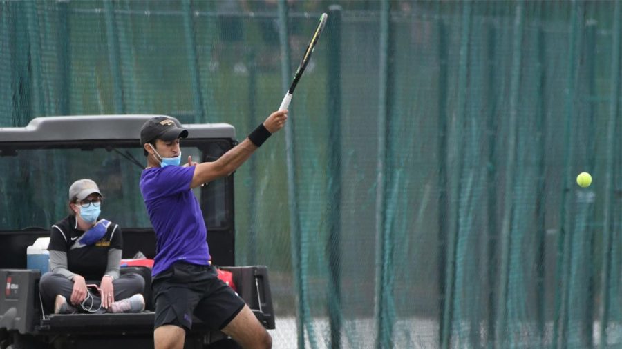 Men's tennis defeated Tufts in its second match of the season. (Photo courtesy of Sports Information.)