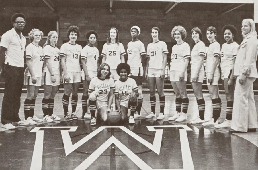 The 1977 women’s basketball team poses for a yearbook photo. (Photo courtesy of Special Collections.)