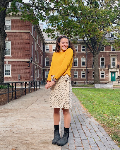 Douglas in a hand-sewn cotton wrap skirt, inspired by her grandmother. (Photo courtesy of Caroline Douglas.) 