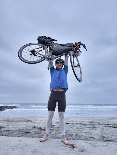 Artie Carpenter (first) biked past the sand dunes of the Gulf Islands National Seashore (second) and the east bank of the Mississippi River (third) to conclude his 2500-mile bike ride to Imperial Beach in San Diego. (Photos courtesy of Artie Carpenter.)