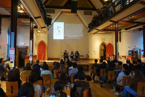 Vista board members presented on the history and the future of Latina/o studies at the College in Goodrich Hall during the teach-in event. (Photo courtesy of Angel Santiago)