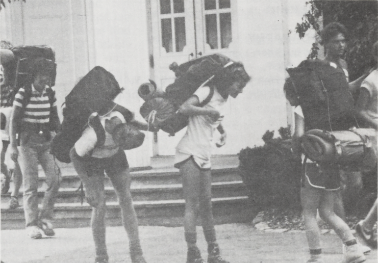 Students prepare for a WOOLF trip in 1979 — one of the first trips after the program’s founding two years earlier. Photo courtesy of The Williams Record.