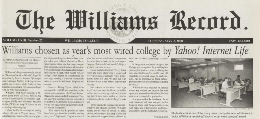 Yahoo! deemed the College “most wired” due to OIT and WSO’s work to meet internet needs. (Photo courtesy of The Williams Record.)