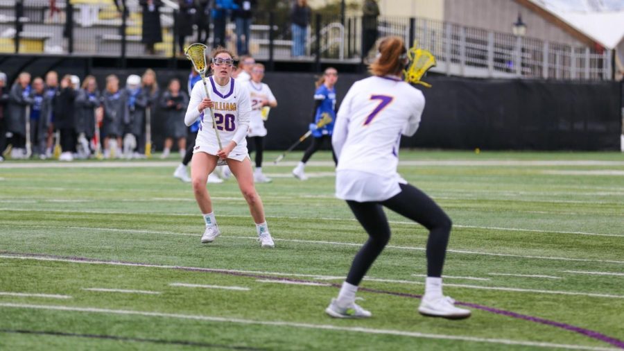 The womens lacrosse team was on a 10-game win streak until it fell to the Amherst Mammoths. (Photo courtesy of Sports Information.)