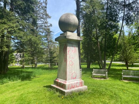 Haystack Monument defaced with graffiti, perpetrators unknown