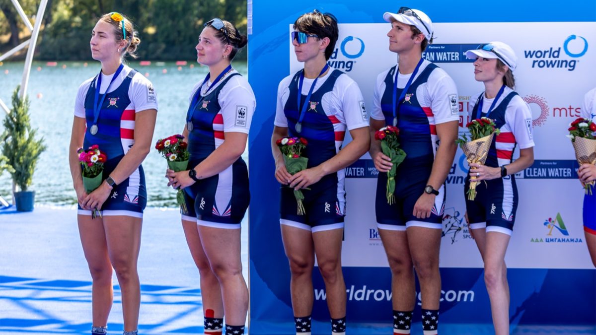 Ben Washburne ’23 competed at the World Rowing Championships in Belgrade, Serbia. He and his teammates earned silver medals.
