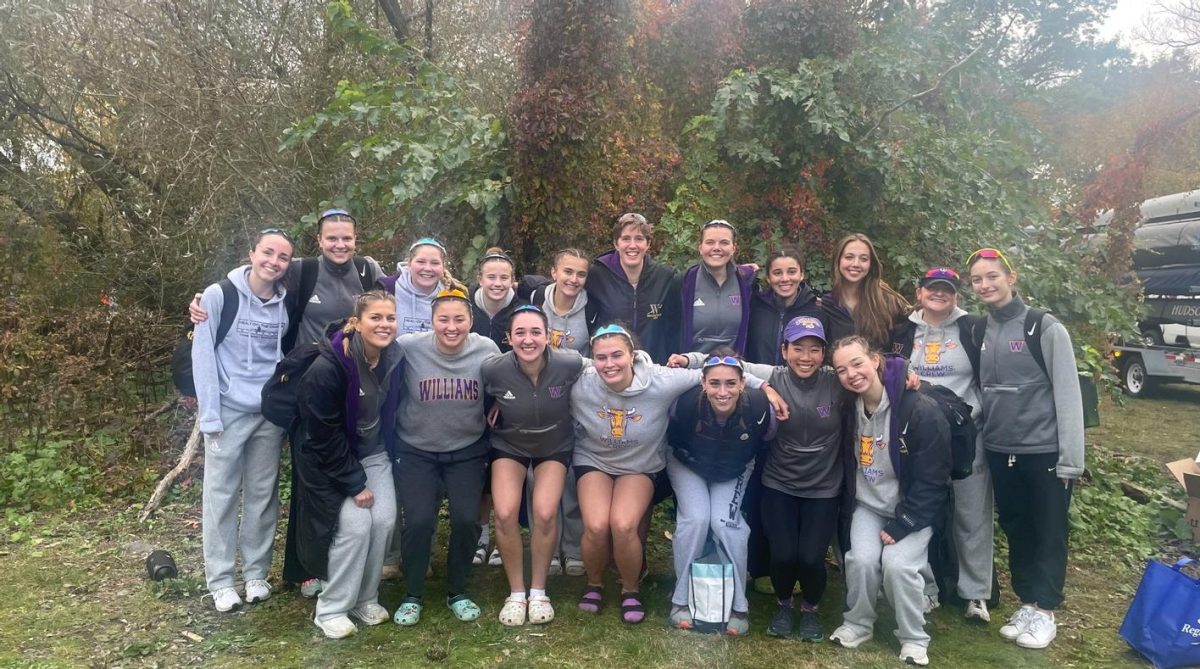 The 1v placed 15th and the 2v placed 26th in the 35-boat field at Head of the Charles in Cambridge. (Photo courtesy of Sports Information.) 