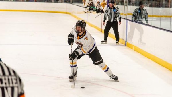 Over the weekend, men’s ice hockey split a two-game series with Middlebury, winning the first match. (Photo Courtesy of Sports Information.)