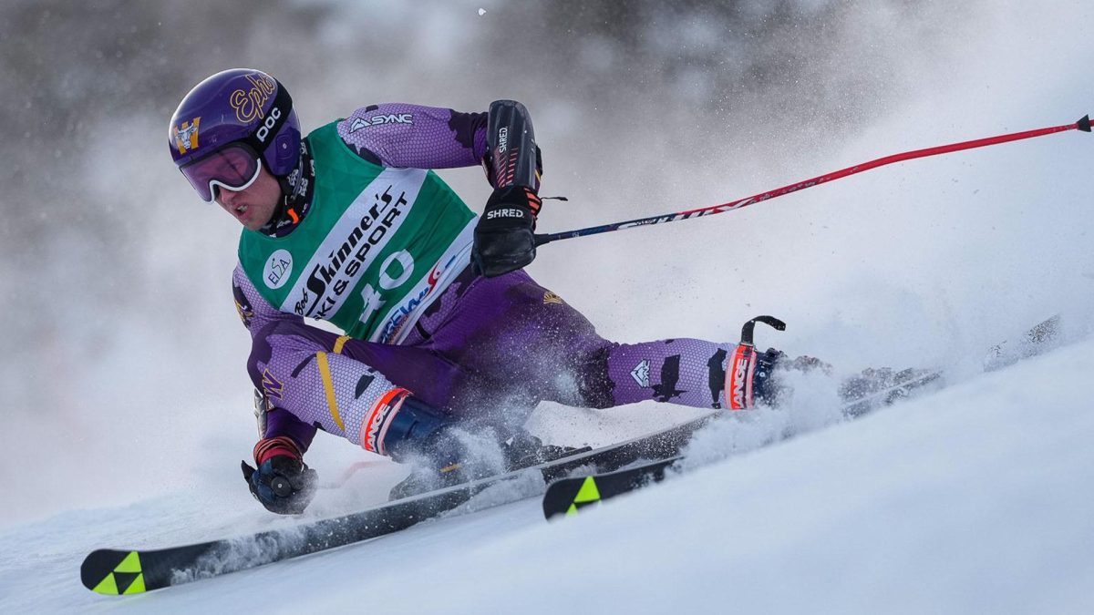 At the College’s Winter Carnival this weekend, Evan Cook ’27 placed 10th in giant slalom, a career best. (Photo courtesy of Sports Information.)
