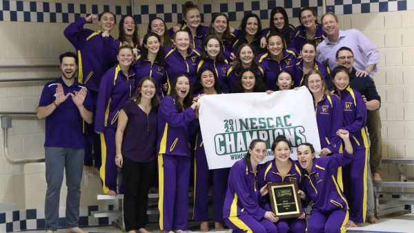 Members of women’s swim and dive were all all smiles at Middlebury after taking home yet another NESCAC title. (Photo courtesy of Ali Paquette.)