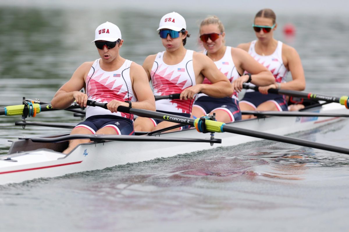 Ben Washburne ’23 competed in the Mixed PR3 Coxed Four event at the Paralympic Games in Paris. (Photo courtesy of Ben Washburne)