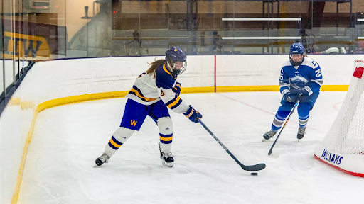 Women’s hockey fought hard in regular play and overtime during its match against Colby. (Photo courtesy of Sports Information.)