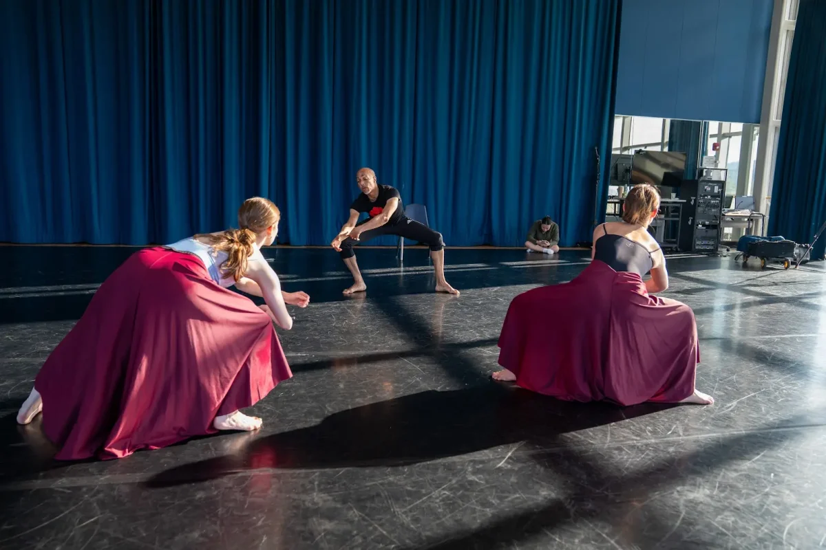 Pollock and Turchiano rehearse a segment of their routine with Løfsnes.   (Photo courtesy of Erica Dankmeyer.)