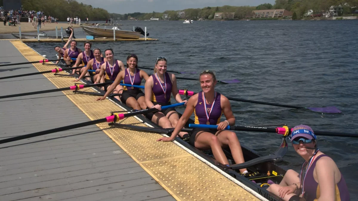 The women’s 1v crew came in third at New Englands on Saturday. (Photo courtesy of Olivia Thurman '27.)