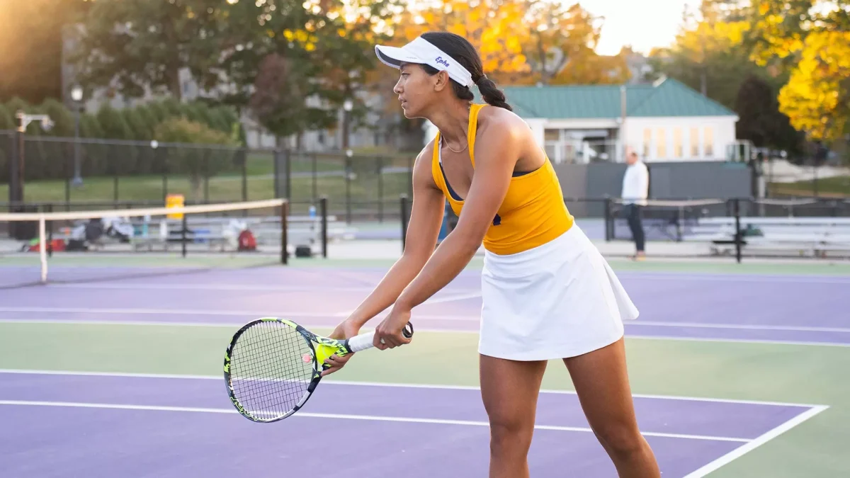 Women's tennis swept Hamilton 7-0 on Saturday before falling 5-2 to Amherst on Sunday. (Photo courtesy of Maya Singh).