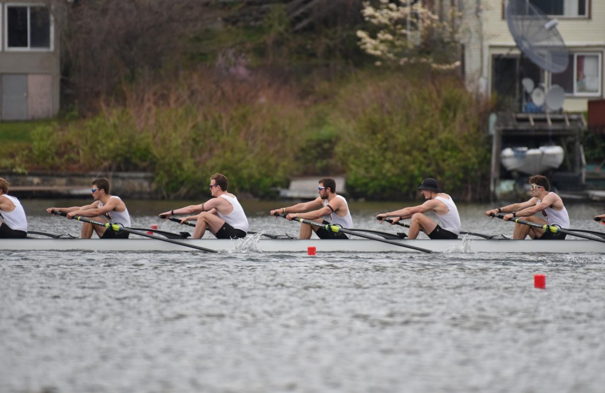 Men’s crew 1v earned bronze this past weekend at the New England Rowing Championships. (Photo courtesy of Chris Pohlmann.)